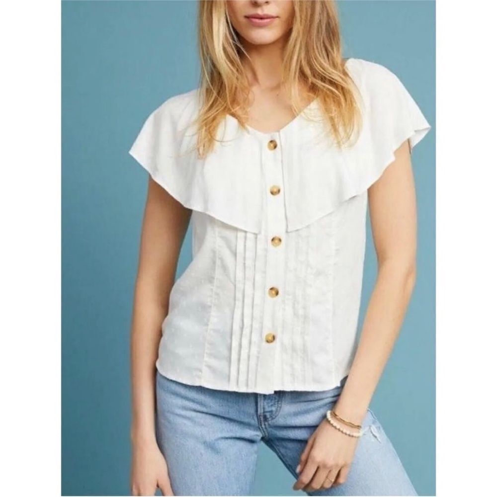 ANTHROPOLOGIE | MAEVE White Eloise Ruffled Button Top Women’s Size 8